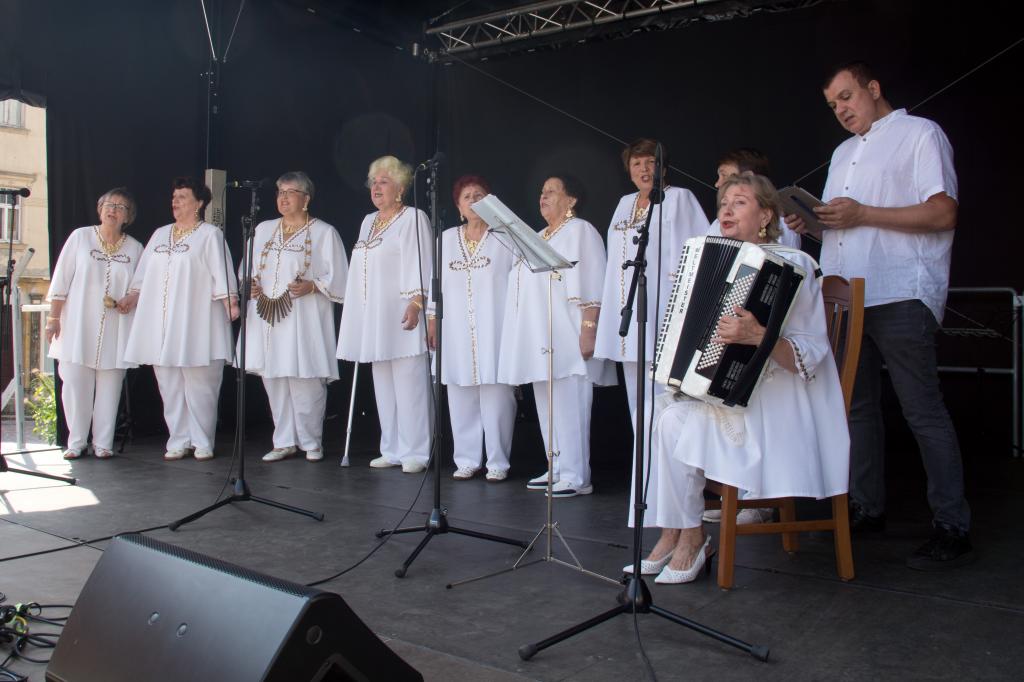 Das Bühnenprogramm in Roßwein bot traditionelle Gesänge. © Matthias Oelke/EVLKS