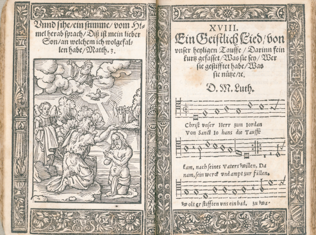 Das Gesangbuch von Valentin Babst (Leipzig 1545) ist eins der prachtvollsten lutherischen Gesangbücher. Es befindet sich im Bestand des Bachhauses Eisenach. © Scan: Bachhauses Eisenach