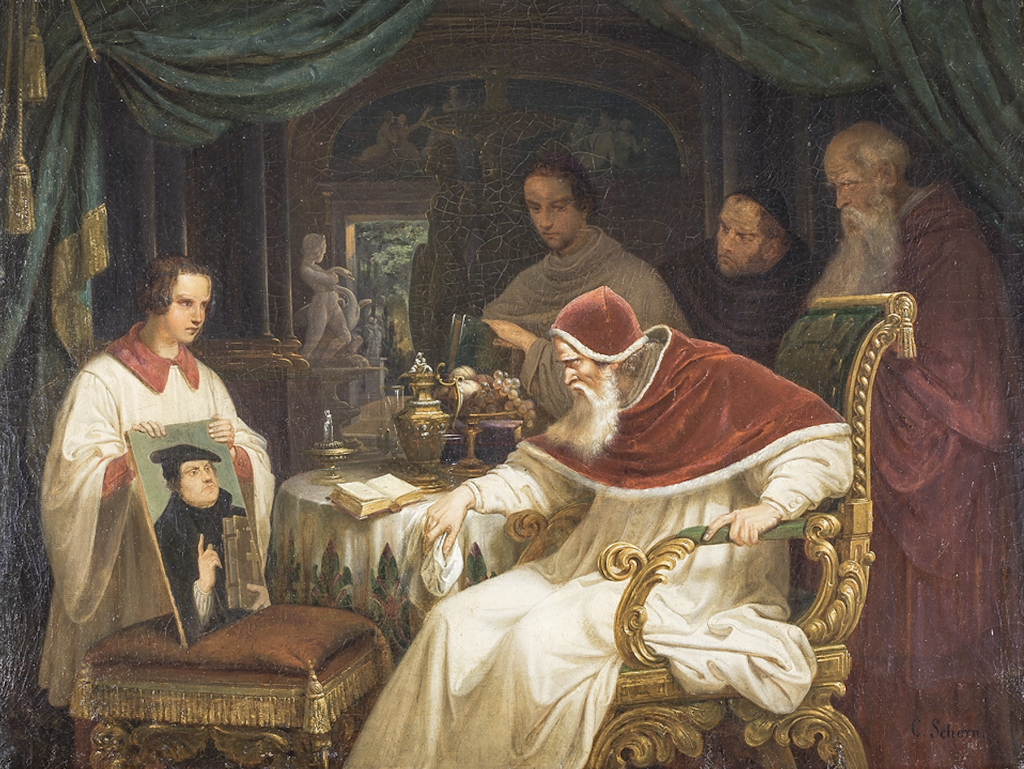 Carl Schorn malte dieses Bild um 1837. Es stellt Papst Paul III., das Bildnis Luthers betrachtend, dar. Das Bachhaus hat dieses Bild kürzlich erworben. © Dirk Scherer/Bachhaus Eisenach